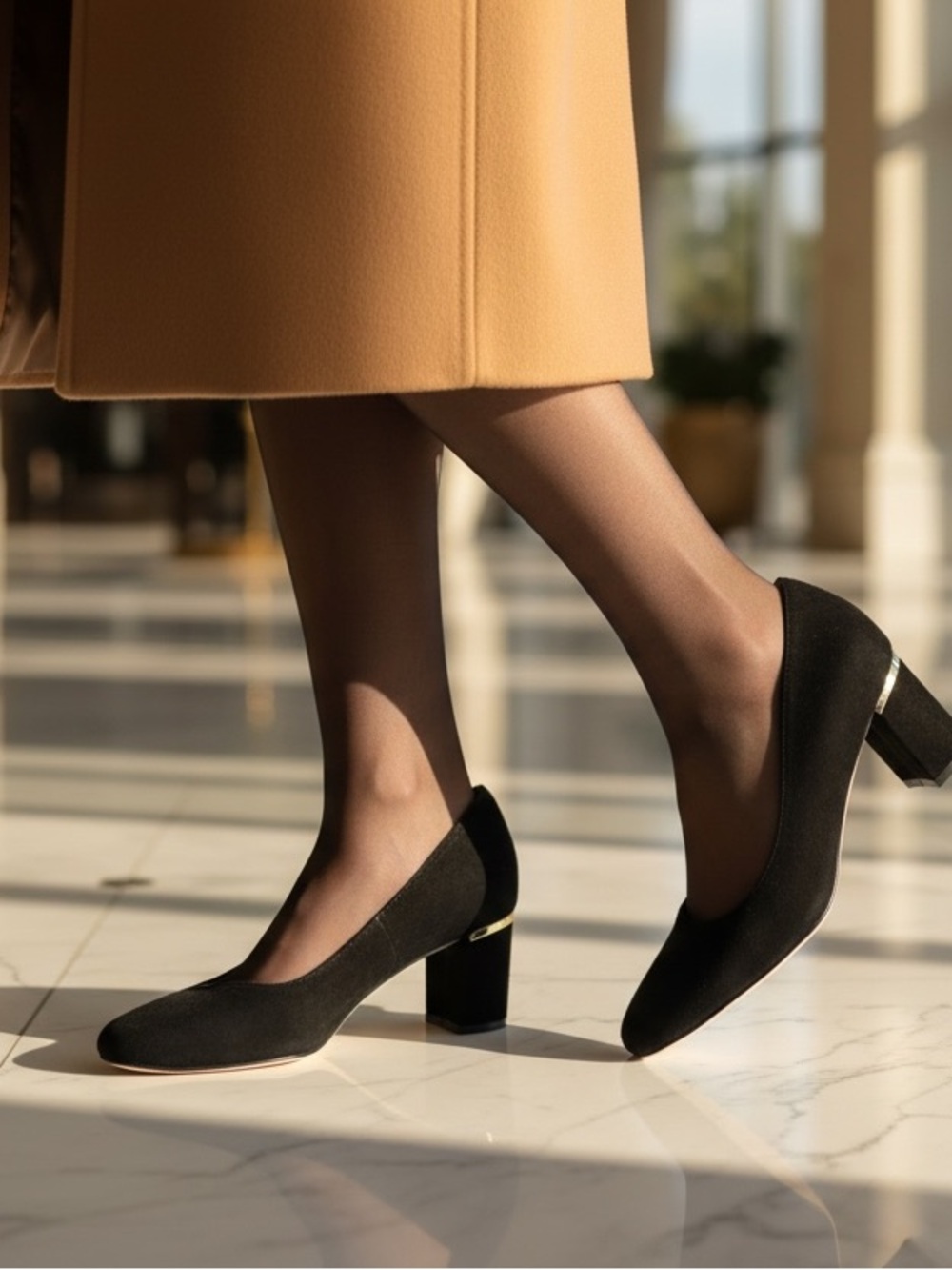 Kate Spade Dolores Too Black Suede Block Heel Pumps Gold Band Italy 9.5 M